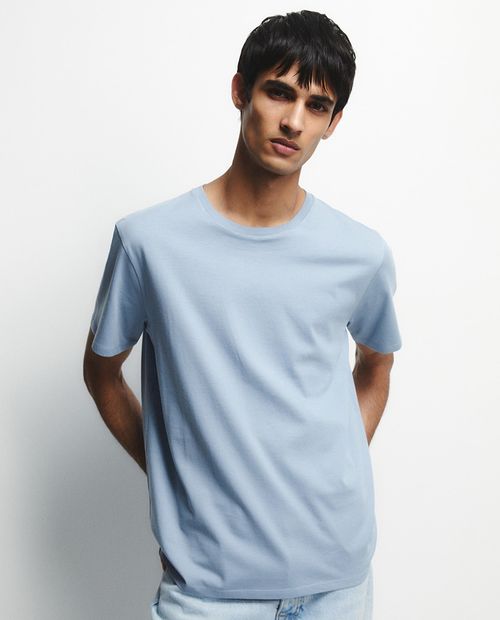 Camiseta Sfera regular fit celeste sólida para hombre
