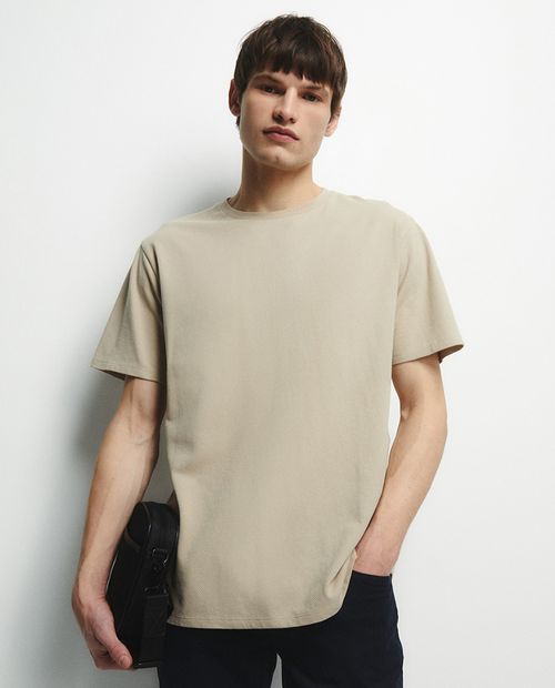 Camiseta Sfera regular fit beige sólida para hombre