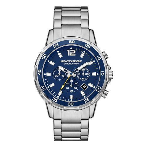 Reloj Skechers análogo cronógrafo de metal plateado con esfera azul para hombre
