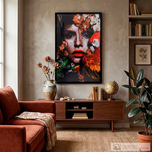 Cuadro decorativo rostro y ave abstracto con relieve 60x90 cm