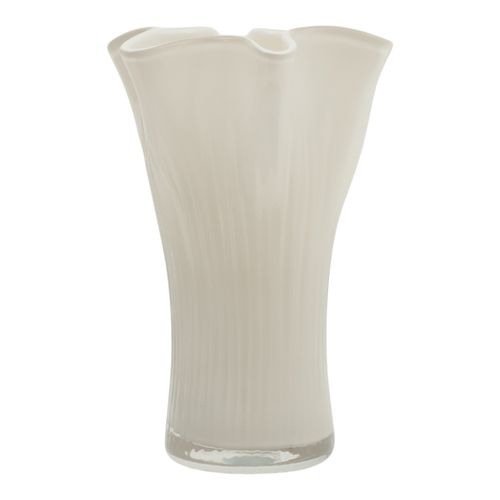 Florero de vidrio blanco con borde ondulado 33 x 18.5 cm