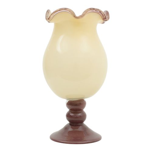 Jarron de vidrio beige con rosado 30 x 6 cm