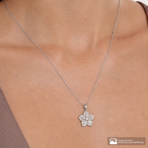 Collar con dije de flor de plata 1mm-45 cm para mujer