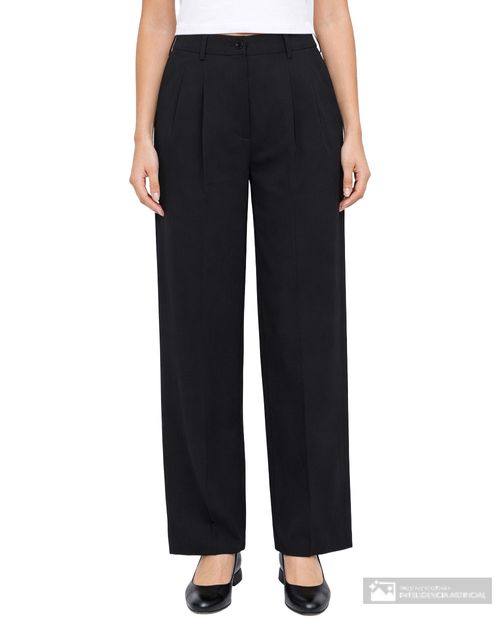 Pantalón formal Nicolle wide leg negro sólido para mujer