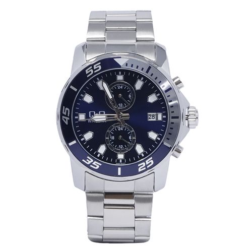 Reloj Q&Q análogo metálico plateado con esfera azul para hombre
