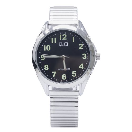 Reloj Q&Q análogo metálico plateado con esfera negra para hombre
