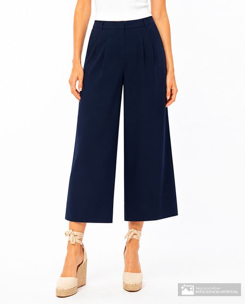 Pantalón formal Nicolle wide leg azul navy sólido para mujer