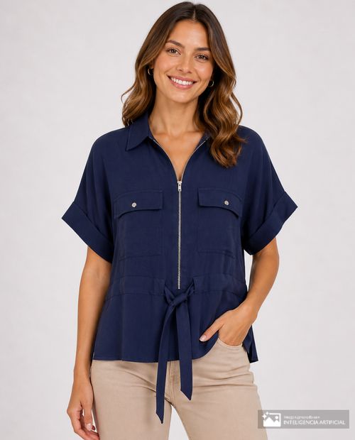 Blusa Nicolle azul navy heather para mujer