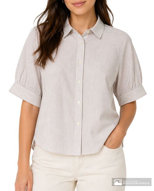 Blusa camisera Nicolle beige rayada para mujer