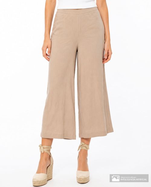 Pantalón Spunky wide leg beige sólido para mujer