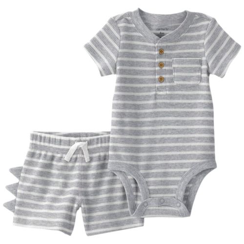 Conjunto de 2 piezas con mameluco y short rayados para bebé niño