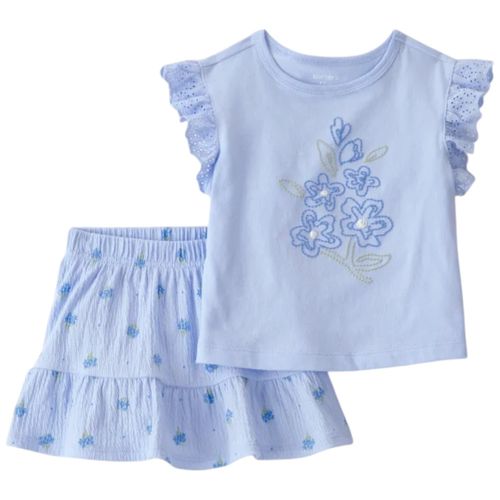 Conjunto de 2 piezas azul con bordado floral para bebé niña