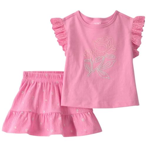 Conjunto de 2 piezas rosado con bordado para bebé niña
