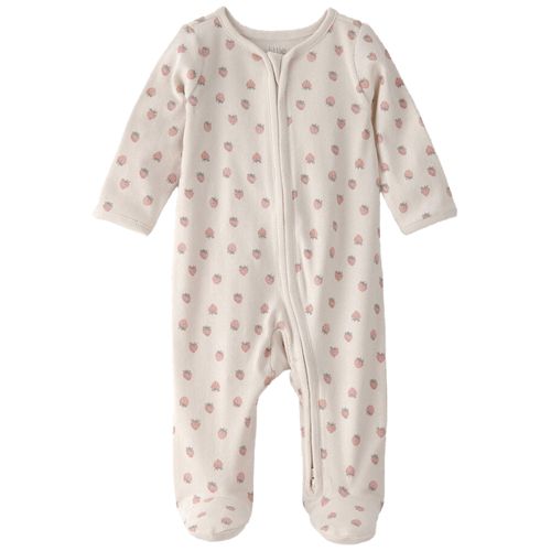 Pijama beige con estampado de fresas para bebé niña