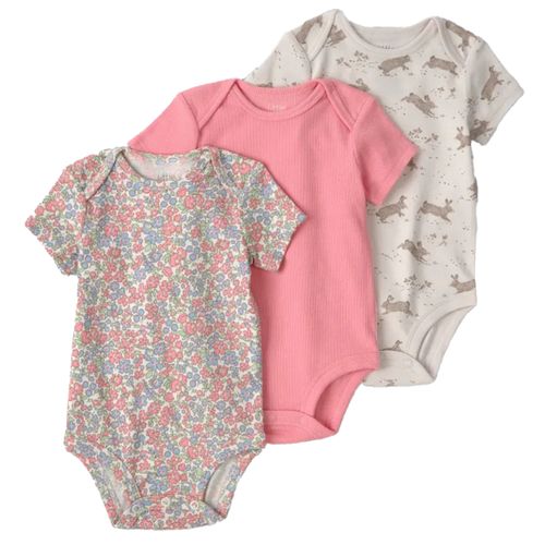 Set de 3 mamelucos multicolor con estampado para bebé niña