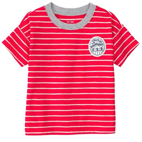 Camiseta roja con rayas beige para niño
