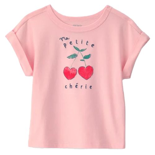 Camiseta rosada con estampado de cerezas para niña