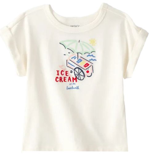 Camiseta beige con estampado de carrito de helados para niña