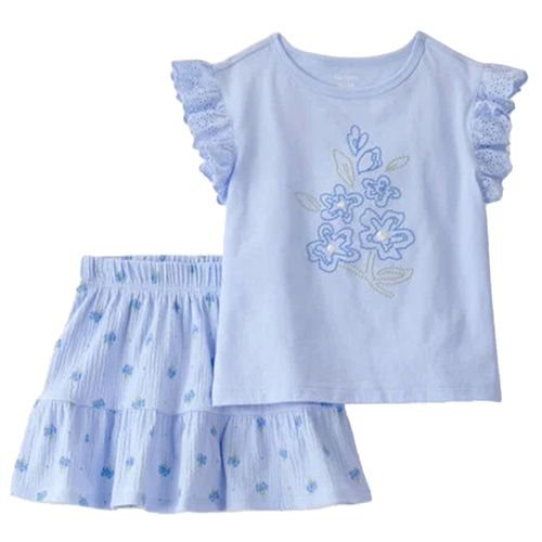 Conjunto de 2 piezas azul bordado floral para niña
