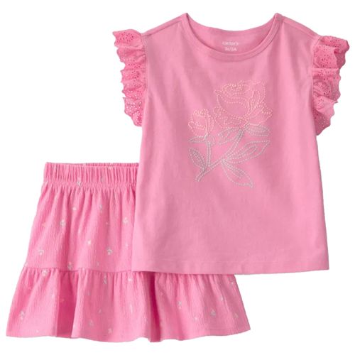 Conjunto de 2 piezas rosado con bordado floral y para niña