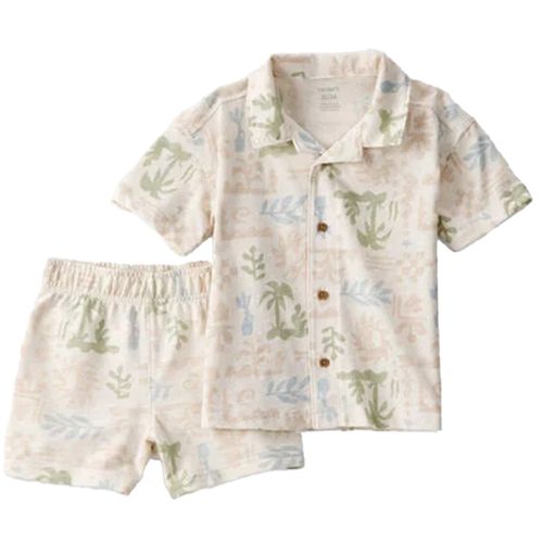 Conjunto de 2 piezas beige con estampado tropical para niño
