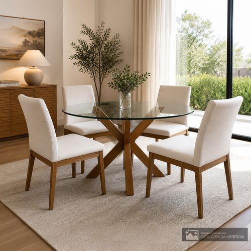 Juego de comedor 4 personas redondo top vidrio Boston