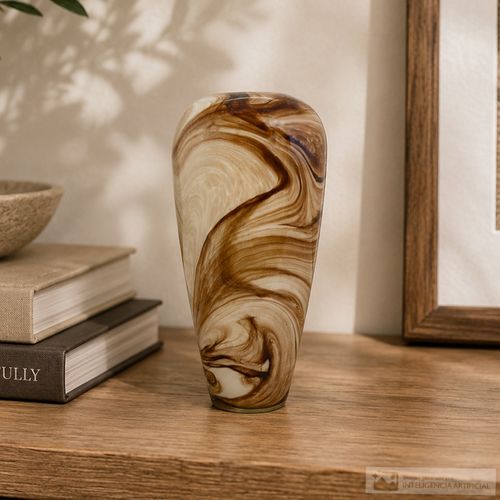Florero de vidrio marmoleado beige 16 x 16 x 35.5cm