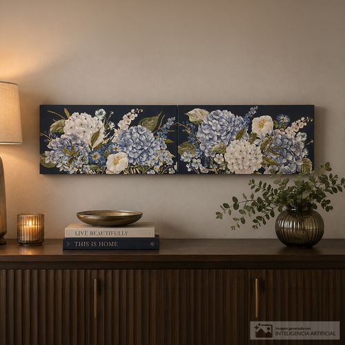 Cuadro abstracto azul con dorado 20 x 3 x 60cm