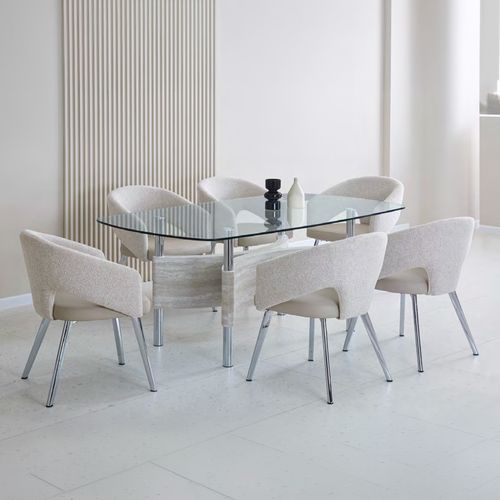Juego de comedor 6 personas top vidrio Cody