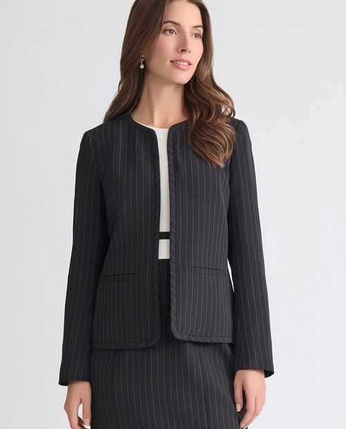 Chaqueta abierta Kasper Separates rayada negra estilo cárdigan para mujer