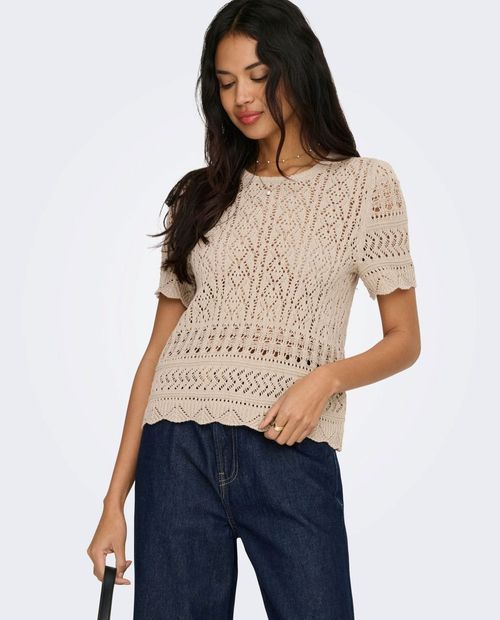 Camiseta Only casual calada beige manga corta para mujer