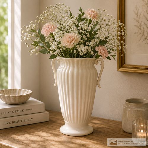 Jarron decorativo vintage blanco 25 x 13 cm