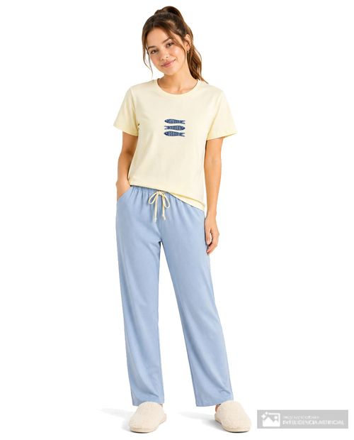 Pijama con pantalón Orange bicolor estampado de sardinas para mujer
