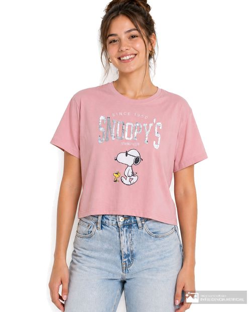Camiseta St. Jacks rosada estampado Snoopy club para mujer