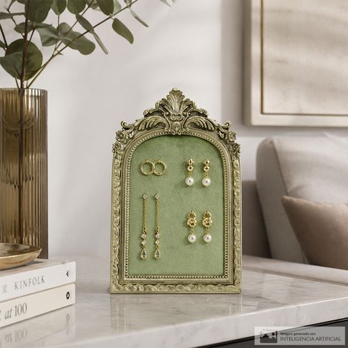 Joyero exhibidor con marco decorativo dorado 12x19 cm