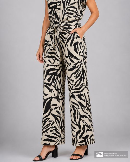Pantalón wide leg Sabrina beige estampado abstracto para mujer