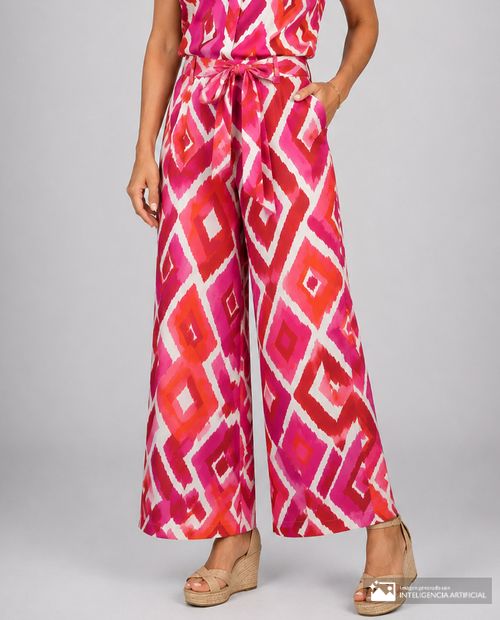 Pantalón wide leg Sabrina multicolor estampado geométrico para mujer