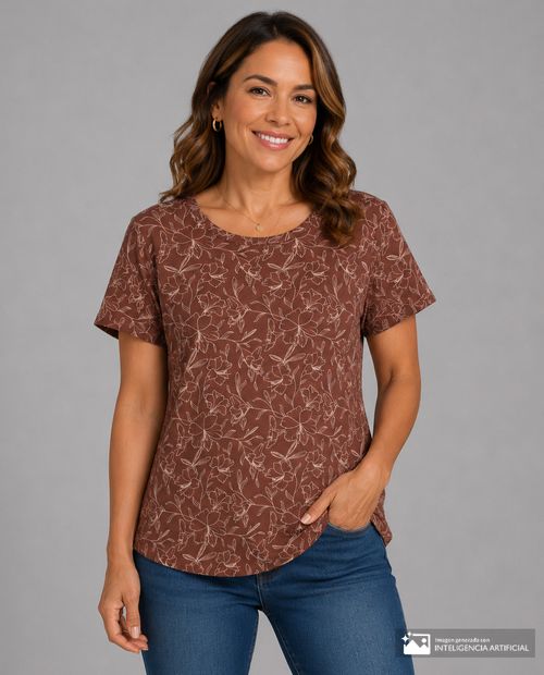 Camiseta Nicolle café estampado floral para mujer