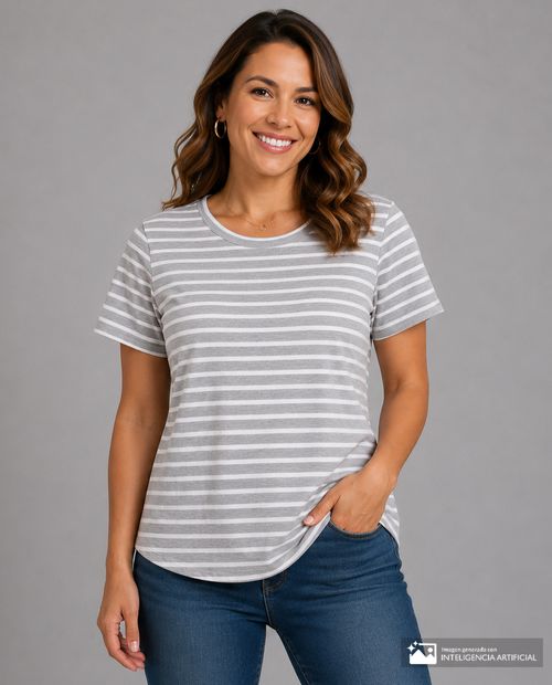 Camiseta Nicolle gris rayada para mujer