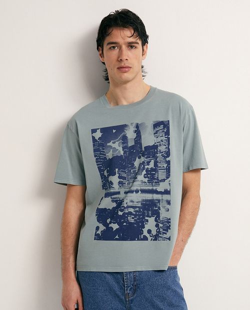 Camiseta gráfica Sfera regular fit verde para hombre