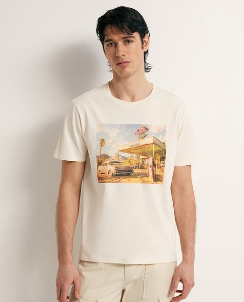 Camiseta gráfica Sfera regular fit beige para hombre