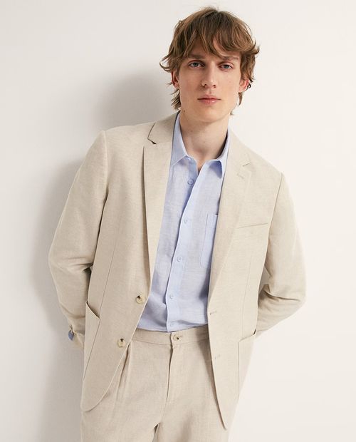 Blazer Sfera slim fit beige sólido para hombre