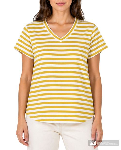 Camiseta con rayas amarillas para mujer