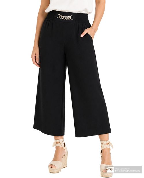 Pantalón palazzo negro sólido para mujer