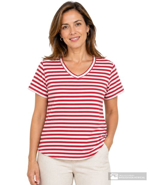 Camiseta con rayas rojas para mujer