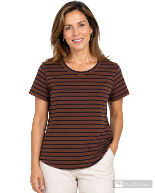 Camiseta café rayada para mujer