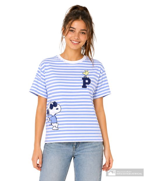 Camiseta St. Jacks rayada con estampado Snoppy para mujer
