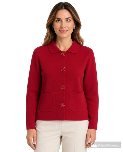 Chaqueta roja con botones de flores para mujer
