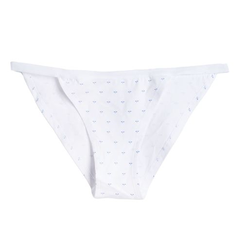Bikini slim blanco con miniprint azul para mujer