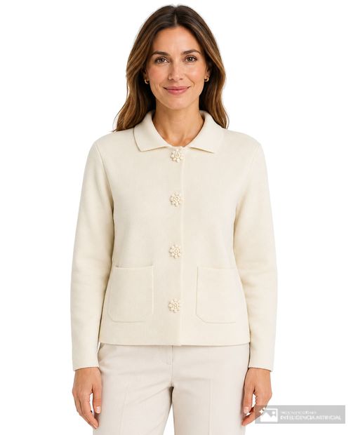 Chaqueta ivory con botones de flores para mujer